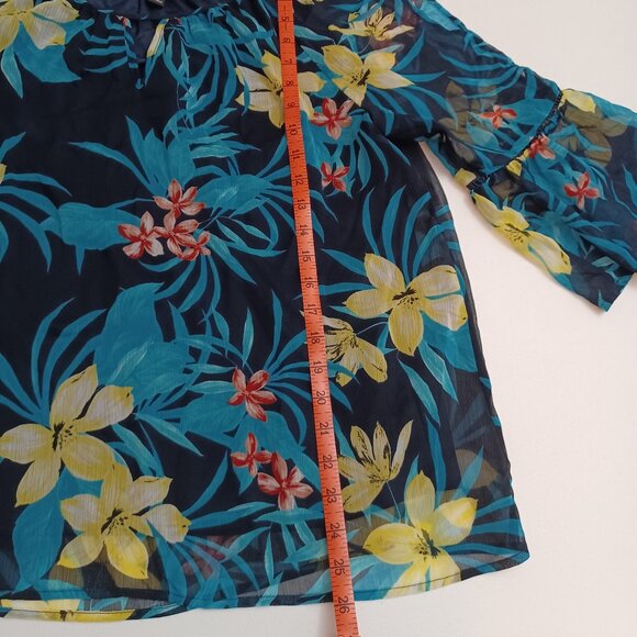 Women's ALYX Polynesian Tiki Hawaiian Floral Sheer w/ solid lining Top Sz Large - Picture 8 of 10